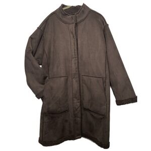 Pure Jill Reversible Long Teddy Coat chocolate women's XL